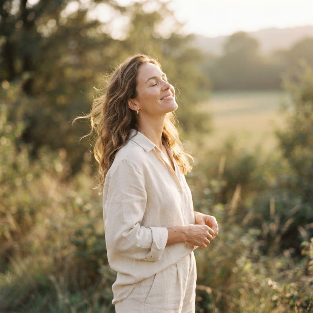 Woman relaxing in warm sunlight